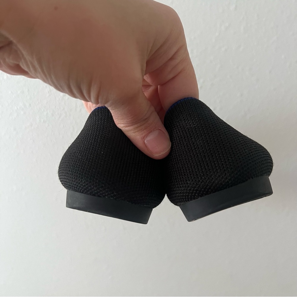 Rothy's Black Pointed Knit Ballet Flats with Subtle Blue Trim - Picture 4 of 6